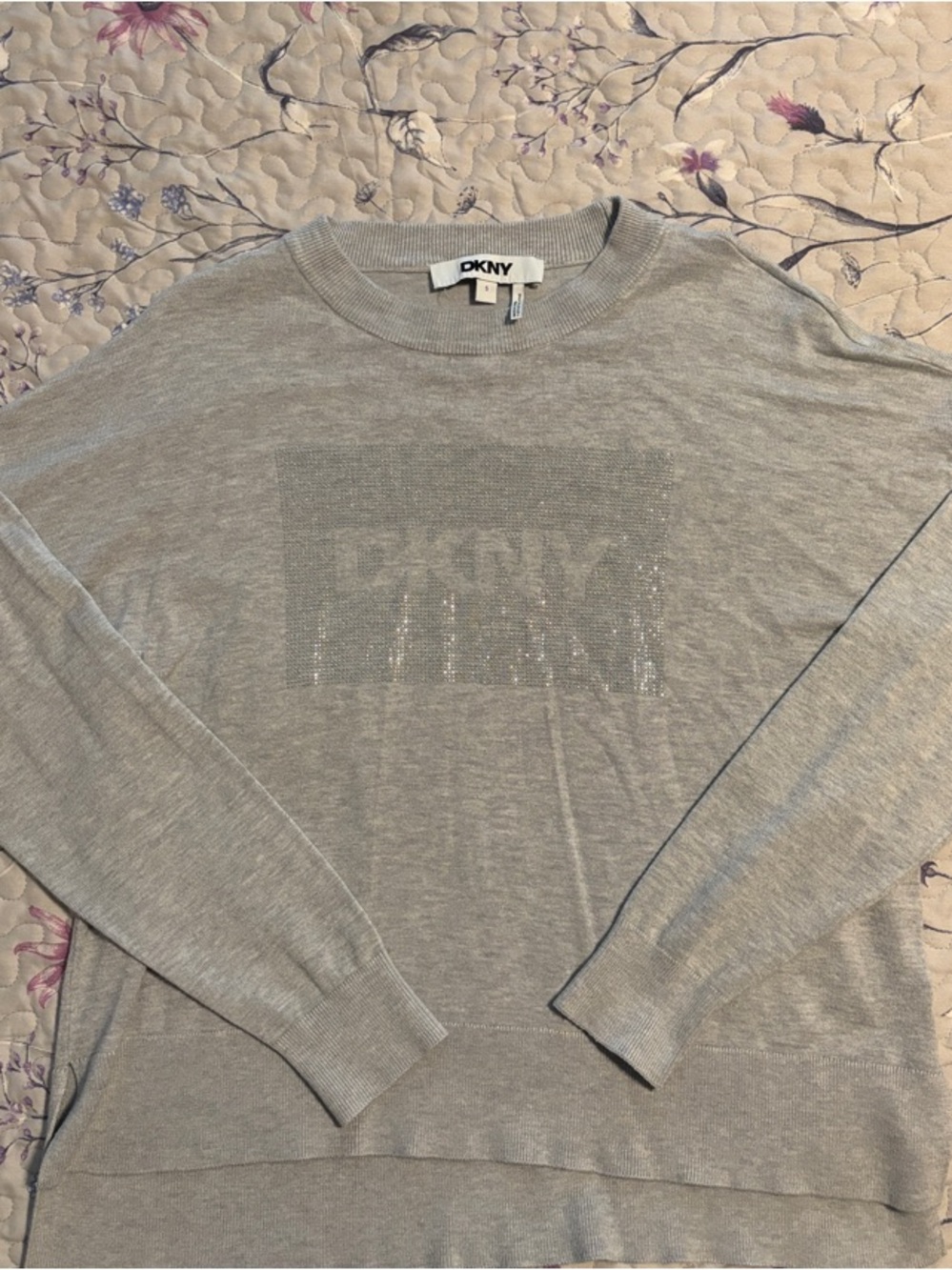 DKNY Light Gray Rhinestone Logo Pullover